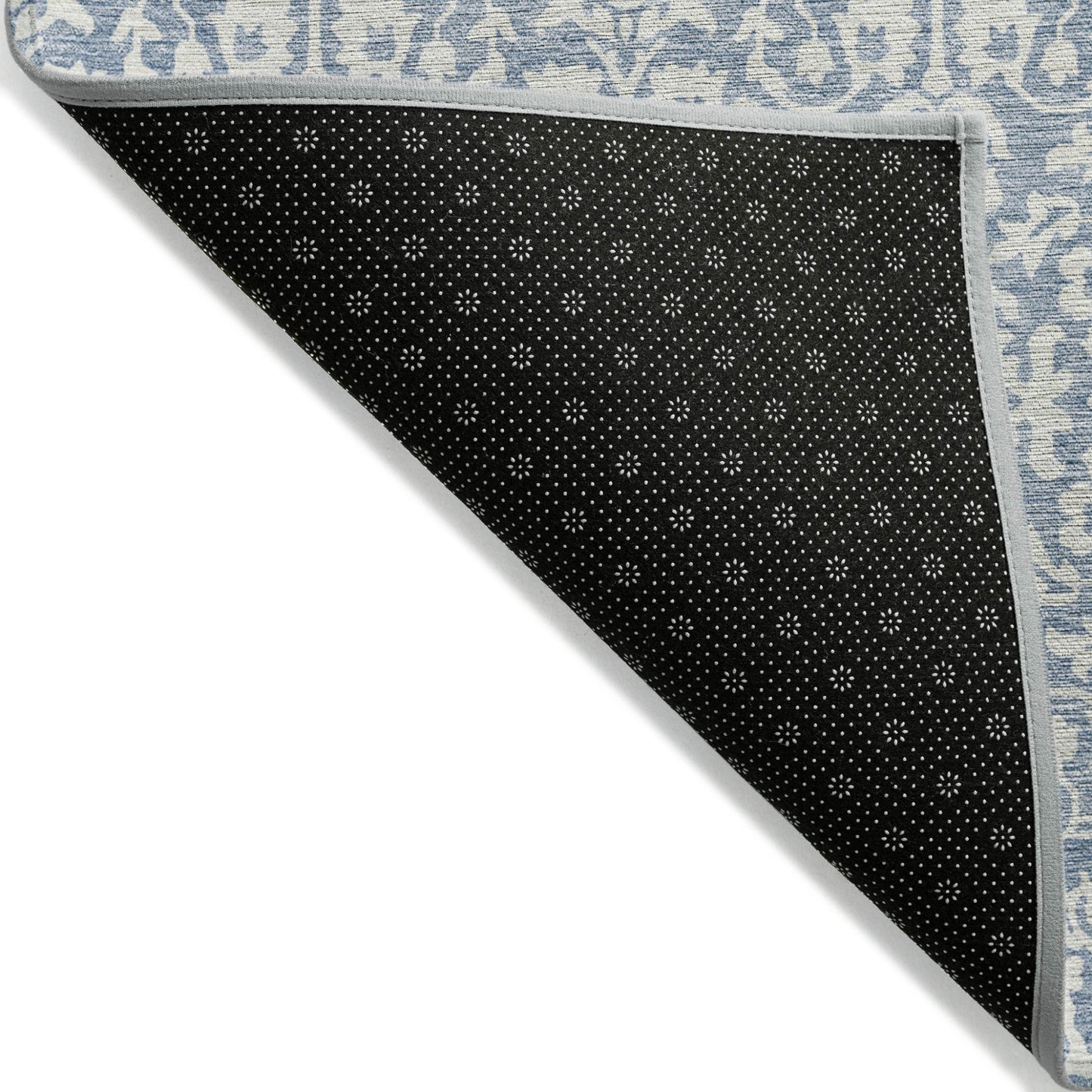 9' X 12' Denim Blue And Ivory Damask Washable Indoor Outdoor Area Rug-1