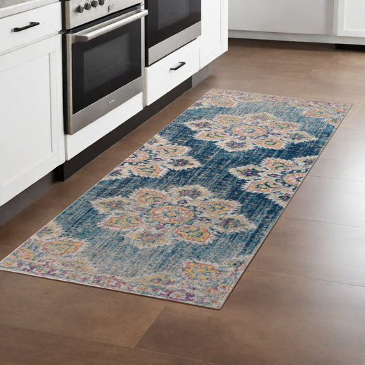 7' Yellow Medallion Runner Rug-0