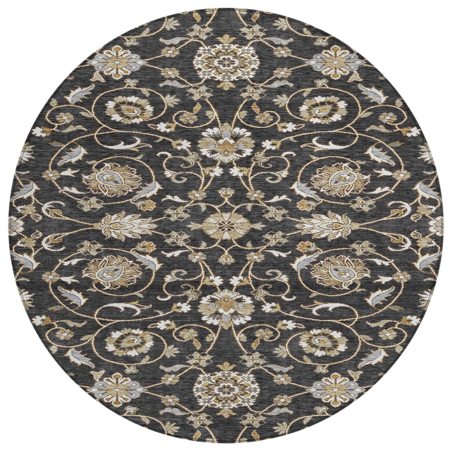 8' Black Brown And Ivory Round Moroccan Washable Indoor Outdoor Area Rug-1