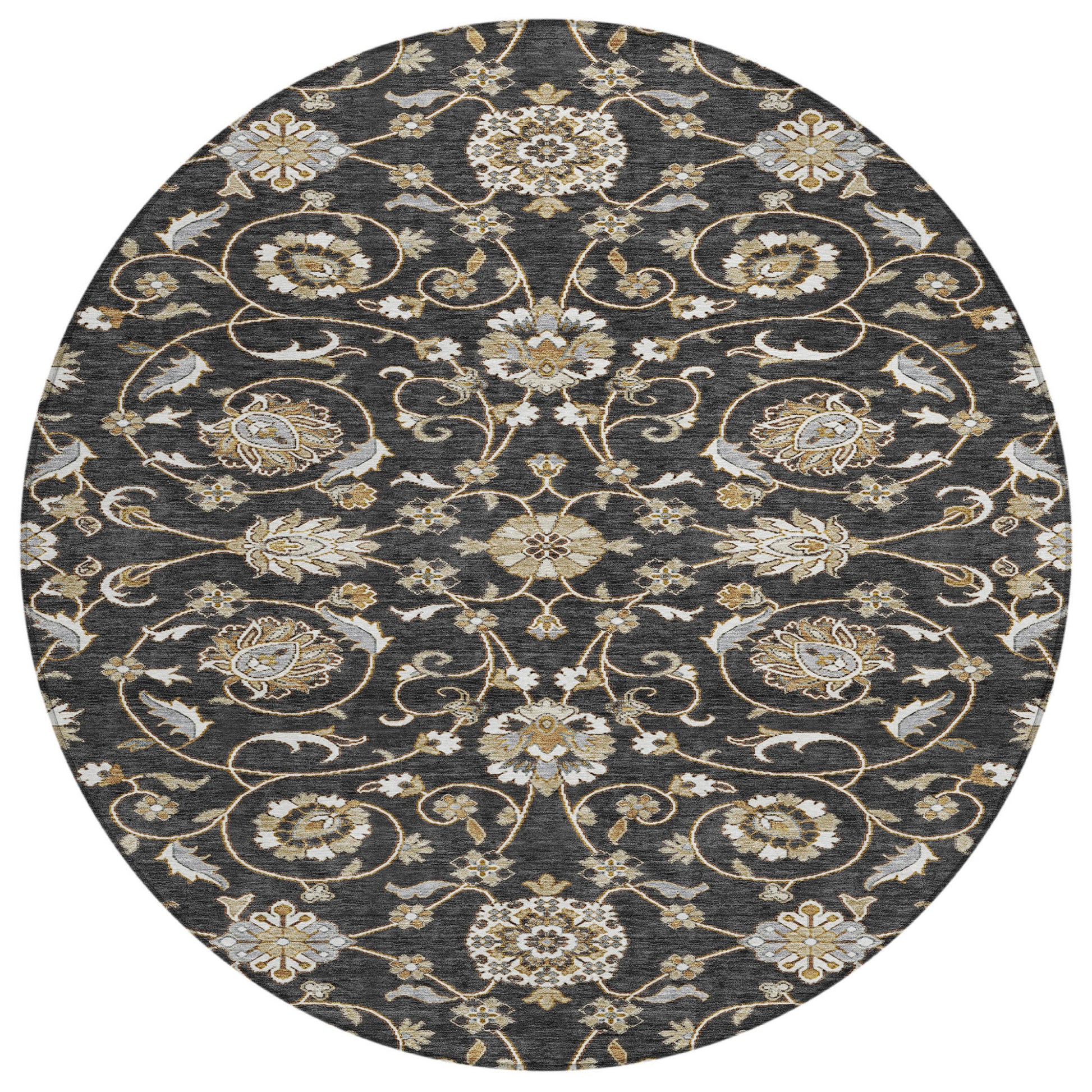8' Black Brown And Ivory Round Moroccan Washable Indoor Outdoor Area Rug-1