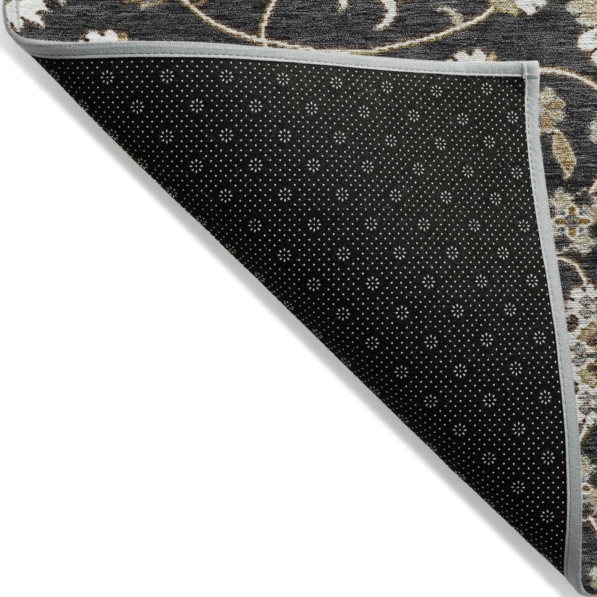 8' Black Brown And Ivory Round Moroccan Washable Indoor Outdoor Area Rug-2
