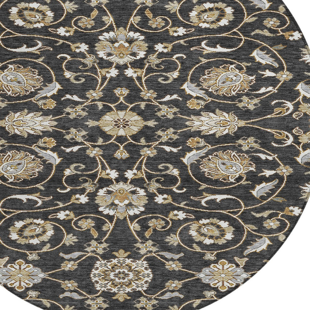 8' Black Brown And Ivory Round Moroccan Washable Indoor Outdoor Area Rug-5