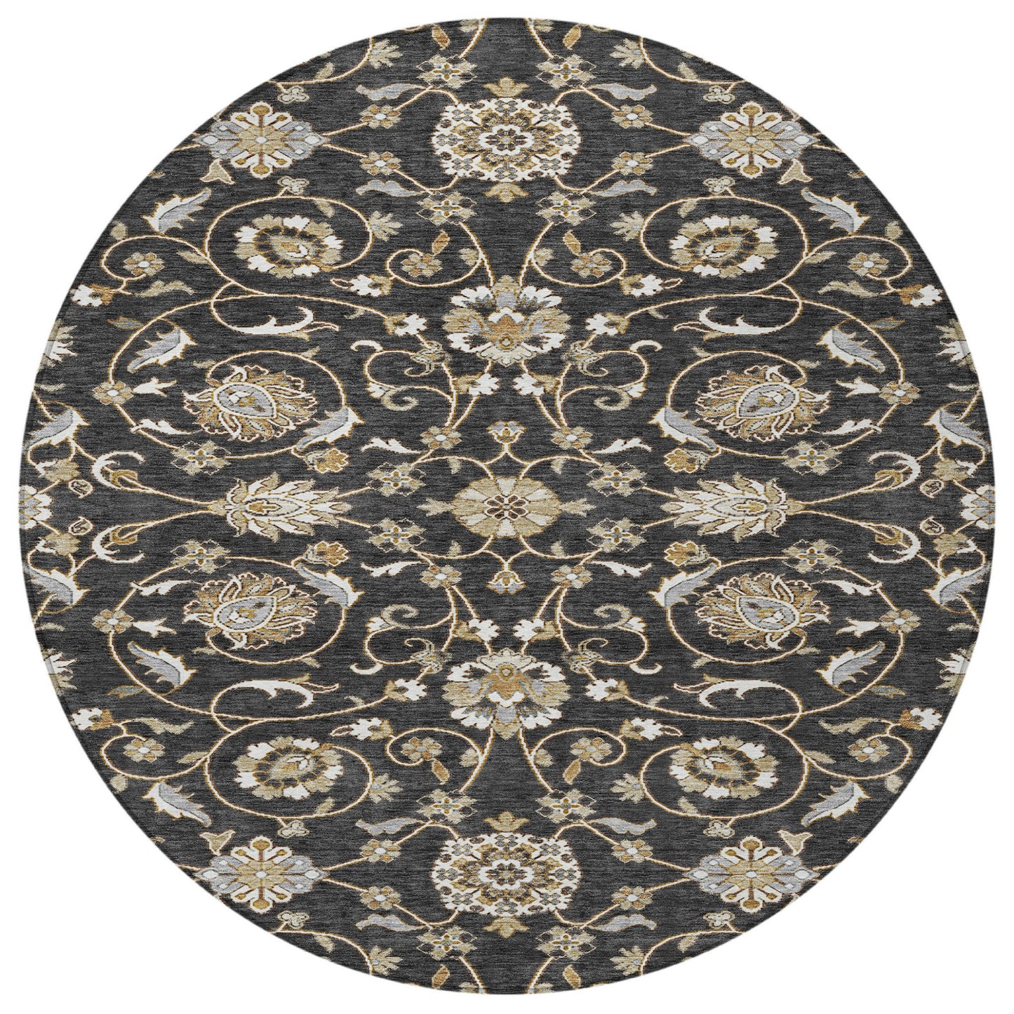 8' Black Brown And Ivory Round Moroccan Washable Indoor Outdoor Area Rug-6